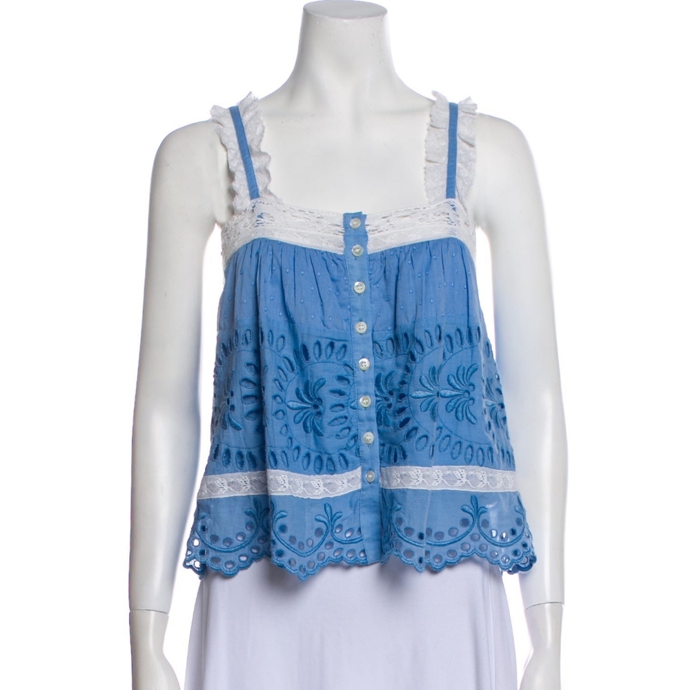 LoveShackFancy Lace Square Neckline Crop Tank Top Size S